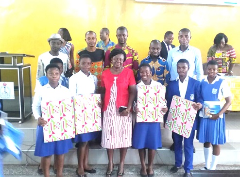 The contestants in the company of some of their teachers displaying their prizes